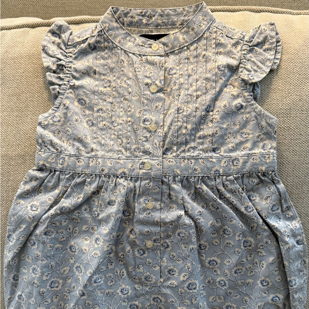 Ralph Lauren Blue and White Collared One Piece with Flared Skirt